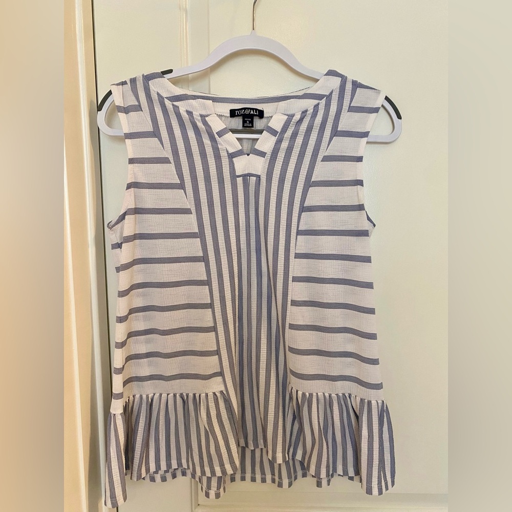 Roz & Ali Blue and White Striped Sleeveless Shirt